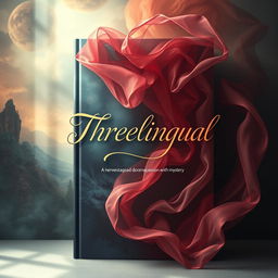 A captivating book cover design for 'Threelingual', a poetry collection that intertwines passion with mystery