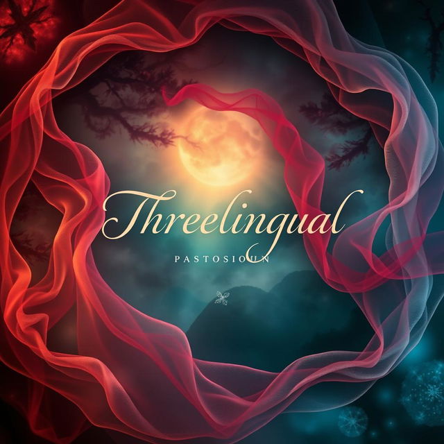 A captivating book cover design for 'Threelingual', a poetry collection that intertwines passion with mystery