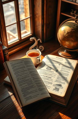 A beautifully designed, open dictionary on a wooden desk, showcasing its colorful pages