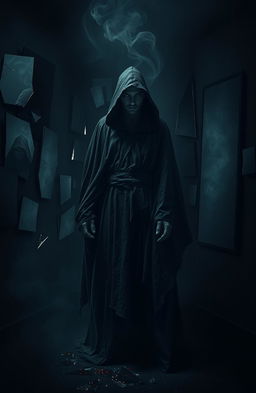 A dramatic and dark scene embodying the concept of 'Shattered Secrets'