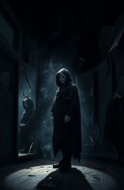 A dramatic and dark scene embodying the concept of 'Shattered Secrets'