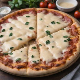 A supremely cheesy pizza with an abundance of gooey, melting cheese that stretches remarkably, creating an ocean of cheese as a slice is lifted - the ultimate cheese-lover's dream.