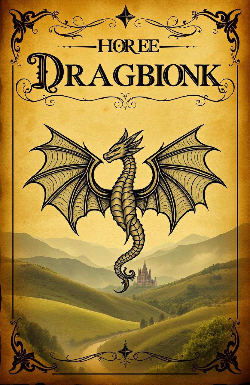 A vintage fantasy book cover featuring a large, intricately designed dragon symbol at the center