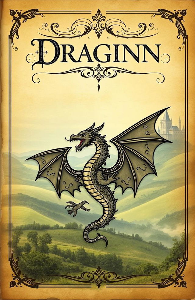 A vintage fantasy book cover featuring a large, intricately designed dragon symbol at the center