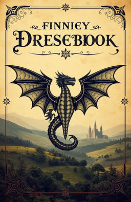 A vintage fantasy book cover featuring a large, intricately designed dragon symbol at the center