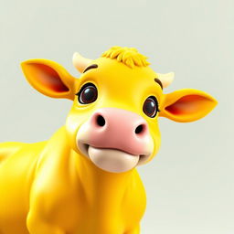 A captivating 3D PFP (Profile Picture) of a bright yellow cow that immediately grabs attention with its vivid color and playful expression