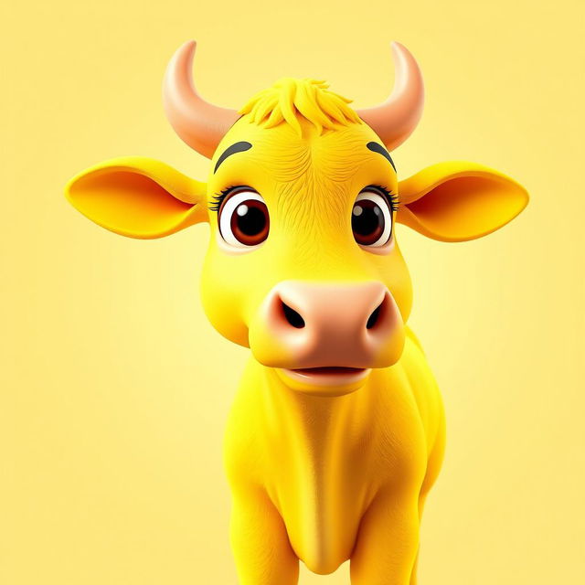 A captivating 3D PFP (Profile Picture) of a bright yellow cow that immediately grabs attention with its vivid color and playful expression