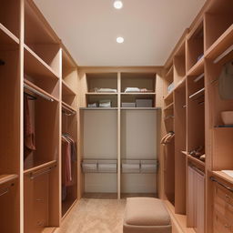 An 8ft long by 4ft wide his and her closet with an 8ft ceiling, designed with distinct spaces for each person and plenty of storage solutions.