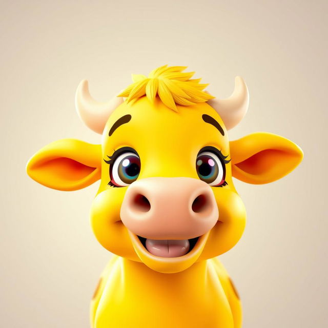 A delightful 3D PFP (Profile Picture) featuring a bright yellow cow that captures attention with its vivid, eye-catching color and cheerful demeanor