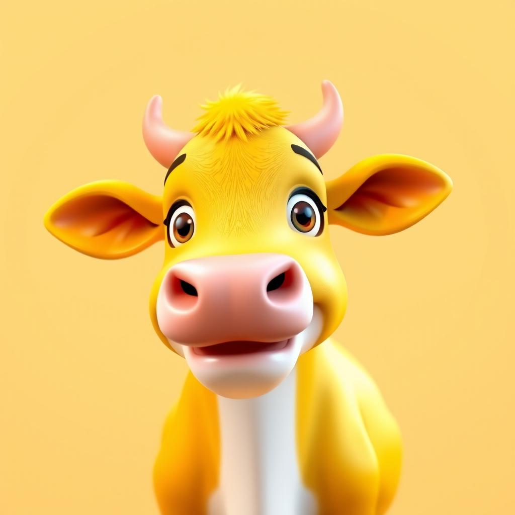 A delightful 3D PFP (Profile Picture) featuring a bright yellow cow that captures attention with its vivid, eye-catching color and cheerful demeanor