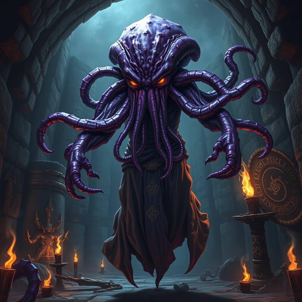 An encapsulating view of a mind flayer, a classic fantasy creature from role-playing games