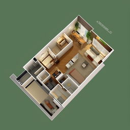 A detailed floor plan for a one-bedroom flat with an internal shower and toilet, designed for students and optimized to fit a 1072m2 land plot.