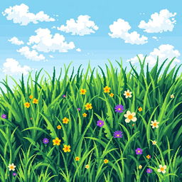 An intricate pixel art representation of a grassy landscape, showcasing various shades of green to depict different types of grass