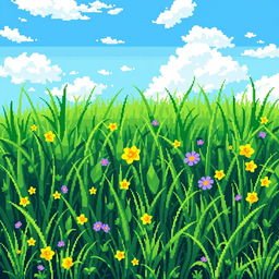 An intricate pixel art representation of a grassy landscape, showcasing various shades of green to depict different types of grass