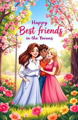 A captivating book cover featuring two best friends and their respective partners, all portrayed as loving couples