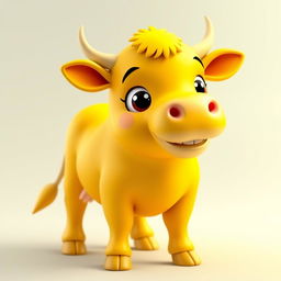 A vibrant 3D profile picture (PFP) of a bright yellow cow that truly dazzles the onlooker with its eye-catching color and friendly demeanor