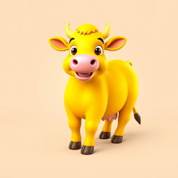 A vibrant 3D profile picture (PFP) of a bright yellow cow that truly dazzles the onlooker with its eye-catching color and friendly demeanor
