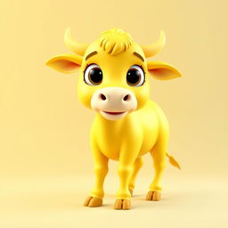 A vibrant 3D profile picture (PFP) of a bright yellow cow that truly dazzles the onlooker with its eye-catching color and friendly demeanor