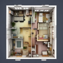 A detailed floor plan for a one-bedroom flat with an internal shower and toilet, designed for students and optimized to fit a 1072m2 land plot.