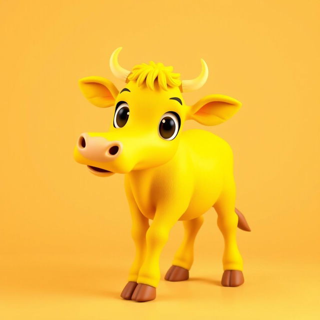 A striking 3D PFP (Profile Picture) of a vividly bright yellow cow that fascinates and delights onlookers with its radiant color