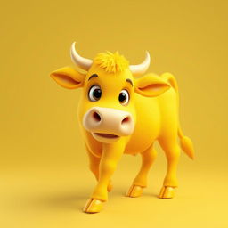 A striking 3D PFP (Profile Picture) of a vividly bright yellow cow that fascinates and delights onlookers with its radiant color
