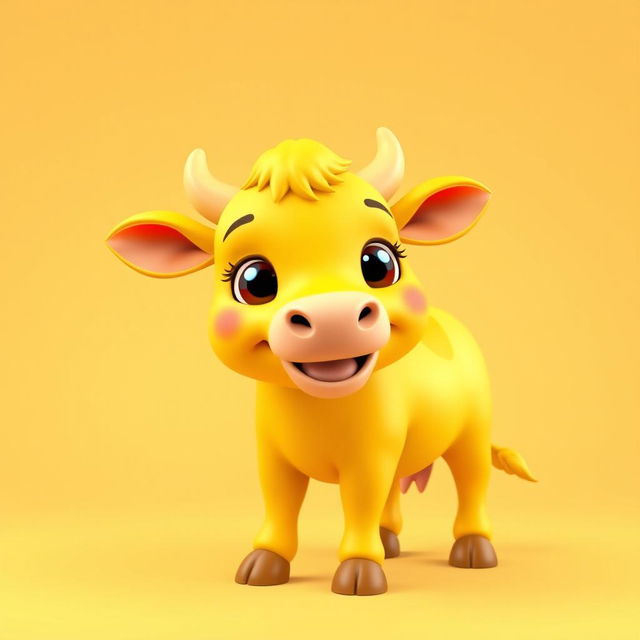 A charming 3D profile picture (PFP) featuring an exceptionally bright yellow cow that captivates viewers with its vivid color