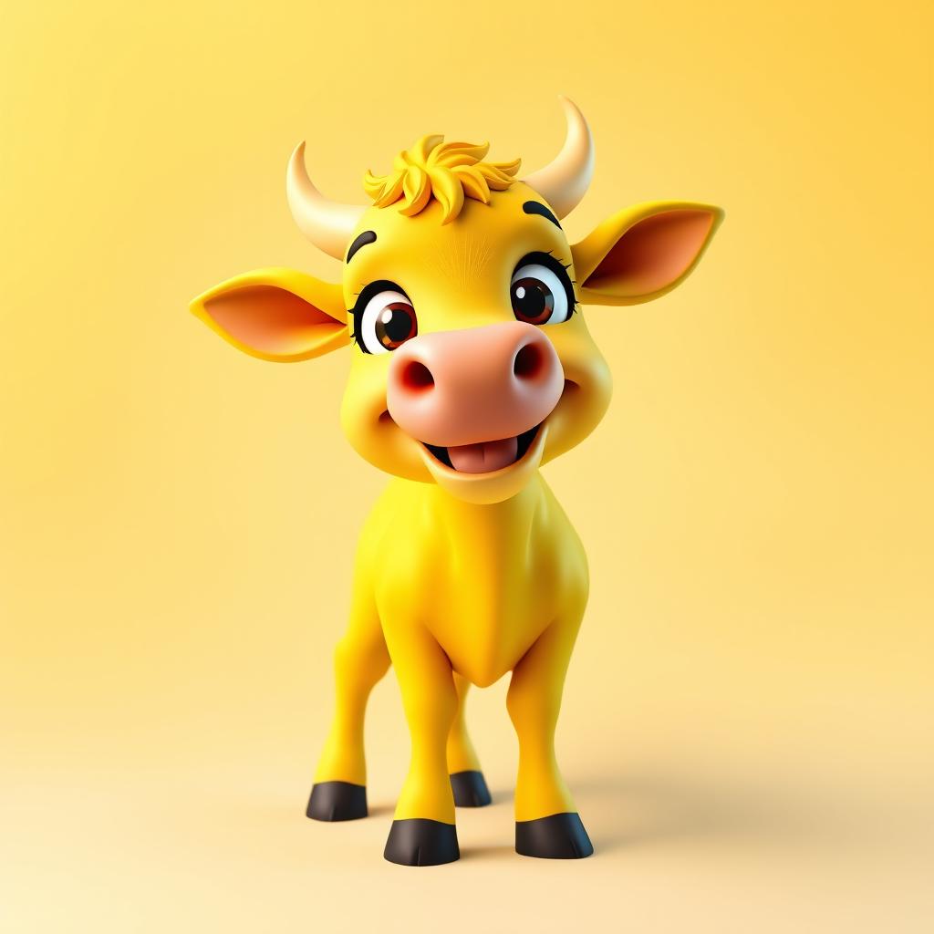 A charming 3D profile picture (PFP) featuring an exceptionally bright yellow cow that captivates viewers with its vivid color