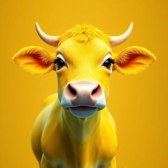 A stunning 3D profile picture (PFP) featuring an exceptionally vivid yellow cow that delights and mesmerizes viewers with its bright color