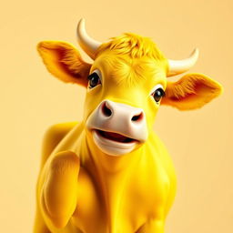 A stunning 3D profile picture (PFP) featuring an exceptionally vivid yellow cow that delights and mesmerizes viewers with its bright color