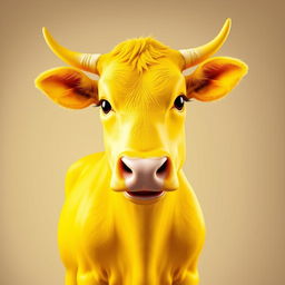 A stunning 3D profile picture (PFP) featuring an exceptionally vivid yellow cow that delights and mesmerizes viewers with its bright color