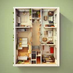 A detailed floor plan for a one-bedroom flat with an internal shower and toilet, designed for students and optimized to fit a 1072m2 land plot.