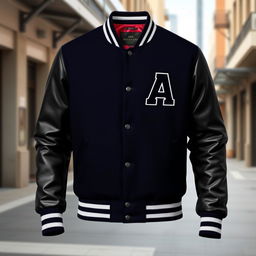 A stylish varsity jacket design featuring a classic silhouette