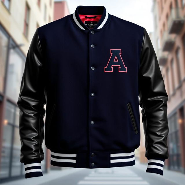 A stylish varsity jacket design featuring a classic silhouette