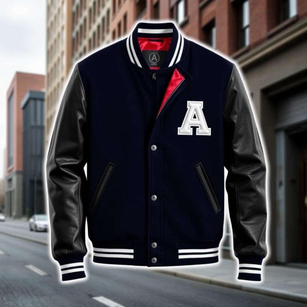 A stylish varsity jacket design featuring a classic silhouette