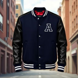 A stylish varsity jacket design featuring a classic silhouette