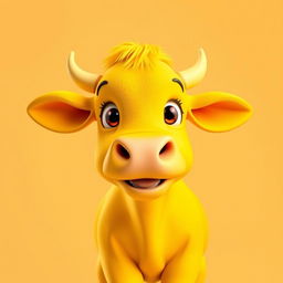 An eye-catching 3D profile picture (PFP) of a dazzling bright yellow cow that captivates and delights viewers with its vibrant color