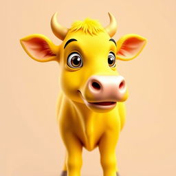 An eye-catching 3D profile picture (PFP) of a dazzling bright yellow cow that captivates and delights viewers with its vibrant color