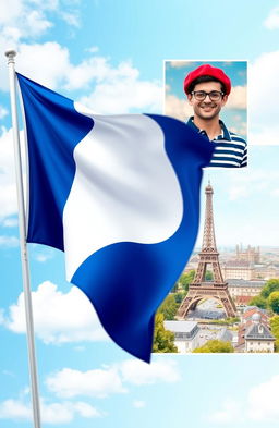 A vibrant depiction of the French flag, waving gracefully in the center of the image