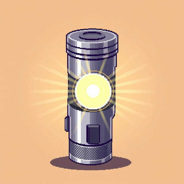 A detailed pixel art illustration of a classic flashlight