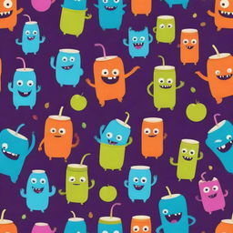 A playful background featuring whimsical monsters and vibrant juice, rendered only in two contrasting colors