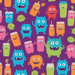 A playful background featuring whimsical monsters and vibrant juice, rendered only in two contrasting colors