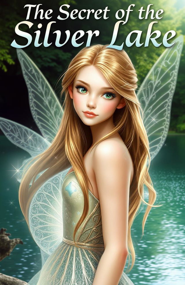 A beautiful fairy with delicate features and sparkling eyes, her long hair cascading elegantly over her shoulders