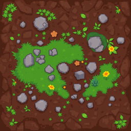 A vibrant pixel art illustration of textured ground, showcasing a mix of natural elements