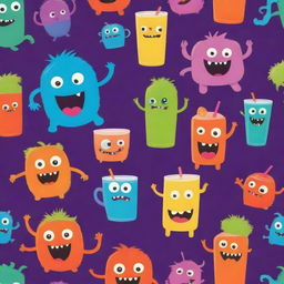 A playful background featuring whimsical monsters and vibrant juice, rendered only using two contrasting colors