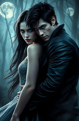 A stunning crossover artwork featuring characters inspired by both 'Vampire Diaries' and 'Twilight'