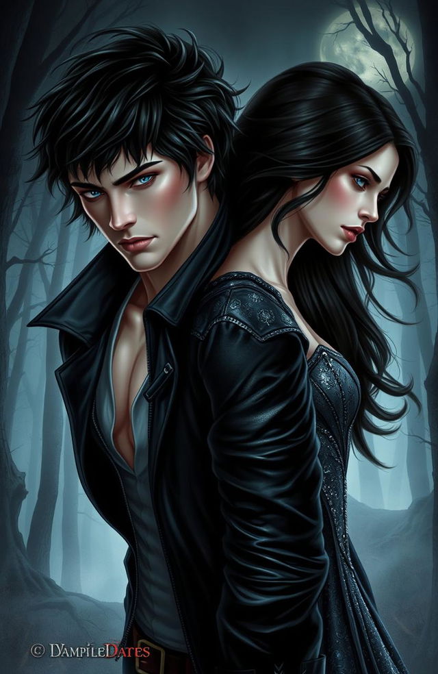 A stunning crossover artwork featuring characters inspired by both 'Vampire Diaries' and 'Twilight'