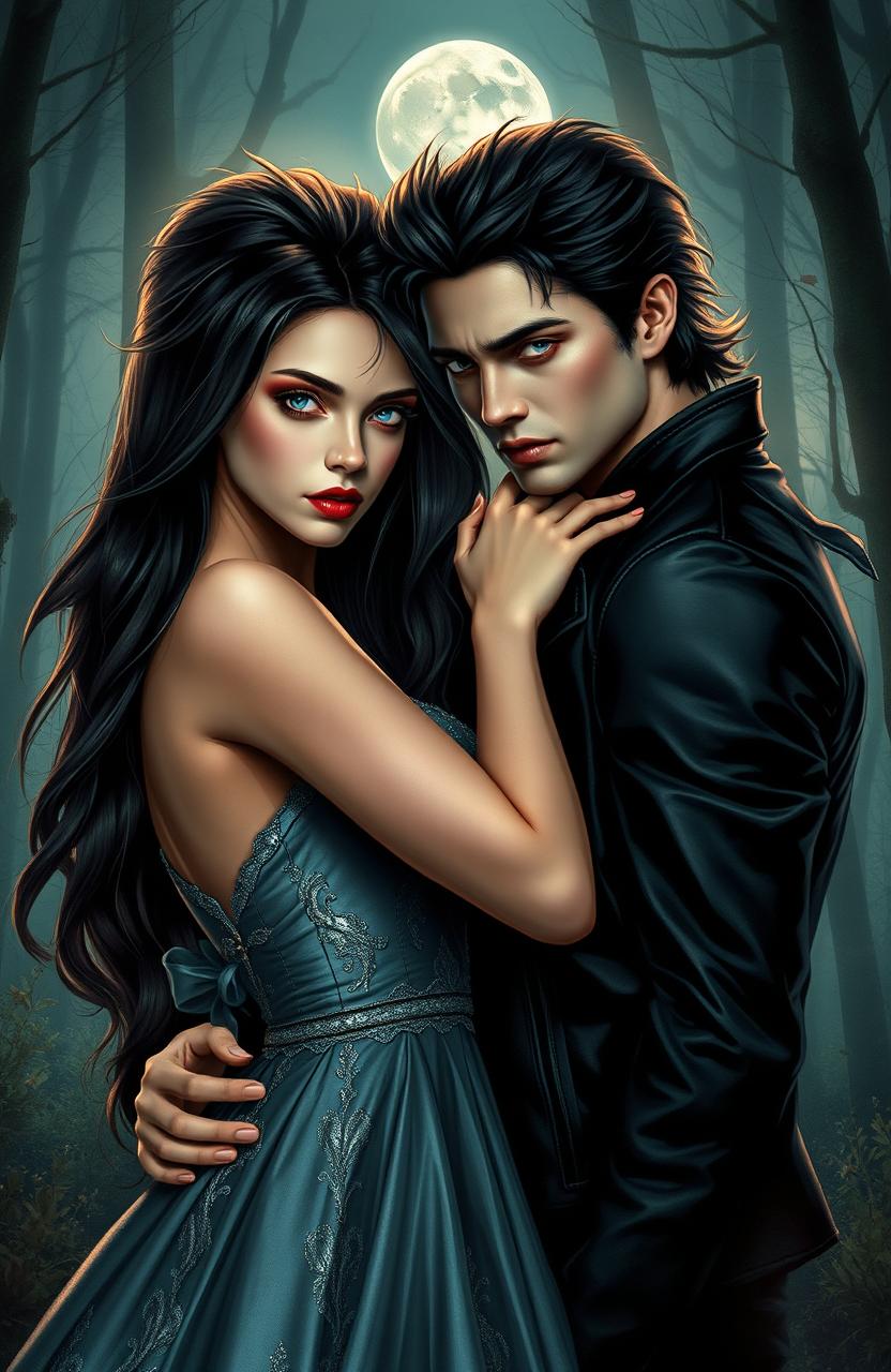 A stunning crossover artwork featuring characters inspired by both 'Vampire Diaries' and 'Twilight'