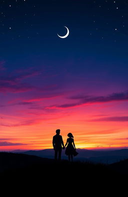 A breathtaking landscape of Rine Hill at twilight, with a rich sky in deep blue and vibrant purples signaling sunset, adorned with hints of golden orange near the horizon