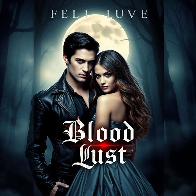 An artistic book cover for a fictional novel titled 'Blood Lust', inspired by the themes of 'Vampire Diaries' and 'Twilight'