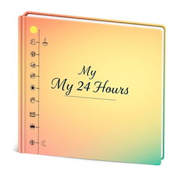 A visually striking book cover for a daily journal featuring a 24-hour timeline design